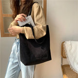 Corduroy Tote Bag Large Capacity Travel Shoulder Handbag