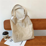 Corduroy Tote Bag Large Capacity Travel Shoulder Handbag