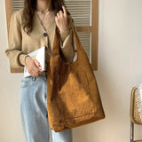 Corduroy Tote Bag Large Capacity Travel Shoulder Handbag