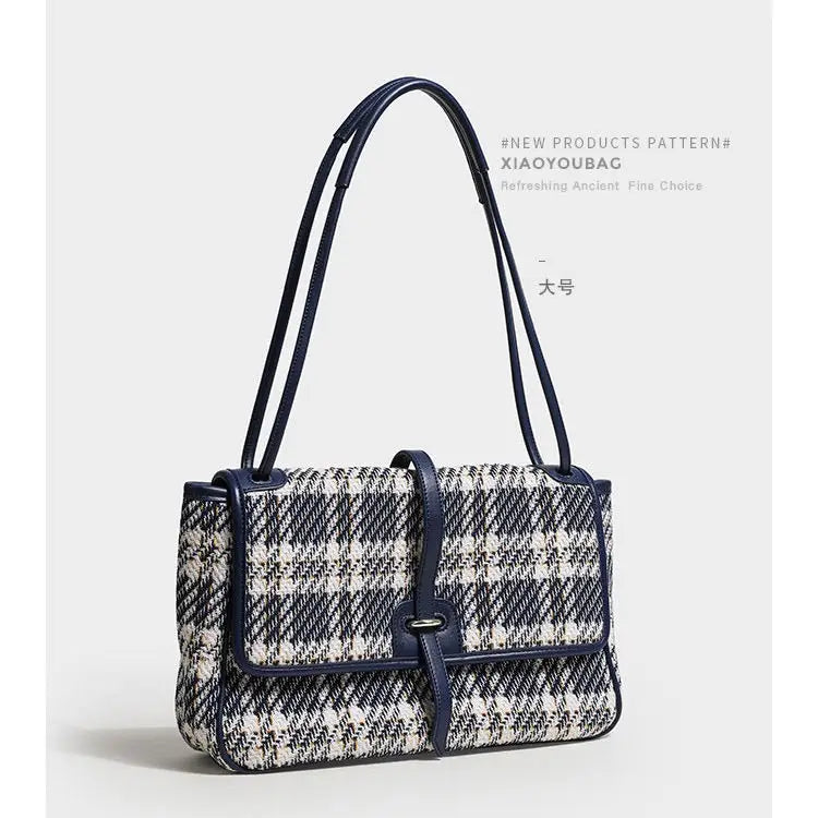 Plaid Canvas Tote Bag Women Shoulder Handbag Large Capacity