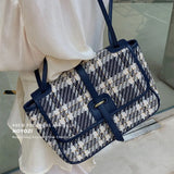 Plaid Canvas Tote Bag Women Shoulder Handbag Large Capacity