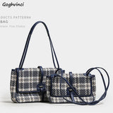 Plaid Canvas Tote Bag Women Shoulder Handbag Large Capacity