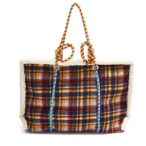 Plaid Shoulder Bag Retro Style Plush Large Capacity Handbag for Women