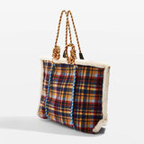 Plaid Shoulder Bag Retro Style Plush Large Capacity Handbag for Women