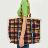 Plaid Shoulder Bag Retro Style Plush Large Capacity Handbag for Women