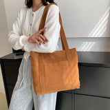 Corduroy Shoulder Bag Women Casual Shopping Tote Purse Solid Handbag