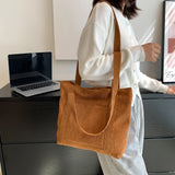 Corduroy Shoulder Bag Women Casual Shopping Tote Purse Solid Handbag