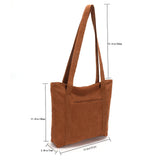 Corduroy Shoulder Bag Women Casual Shopping Tote Purse Solid Handbag