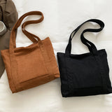 Corduroy Shoulder Bag Women Casual Shopping Tote Purse Solid Handbag
