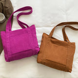 Corduroy Shoulder Bag Women Casual Shopping Tote Purse Solid Handbag