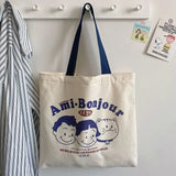 Canvas Tote Bag for Women Large Capacity Letter Print Student Commuter