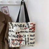 Canvas Tote Bag for Women Large Capacity Letter Print Student Commuter