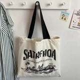 Canvas Tote Bag for Women Large Capacity Letter Print Student Commuter