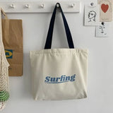 Canvas Tote Bag for Women Large Capacity Letter Print Student Commuter