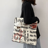 Canvas Tote Bag for Women Large Capacity Letter Print Student Commuter