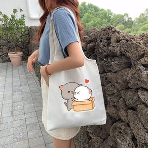 Cat Graphic Canvas Shoulder Bag for Women