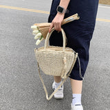 Retro Summer Beach Bag Rattan Handbag Women Hand-woven Straw Shoulder Bag