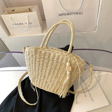 Retro Summer Beach Bag Rattan Handbag Women Hand-woven Straw Shoulder Bag