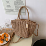 Retro Summer Beach Bag Rattan Handbag Women Hand-woven Straw Shoulder Bag