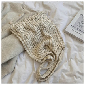 Vintage Wool Shoulder Bag Tote Handbag Large Cotton Cloth Shopper for Women