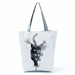 Cat Print Tote Shopper Shopping Bag - Reusable Shoulder Bags