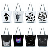 Cat Print Tote Shopper Shopping Bag - Reusable Shoulder Bags