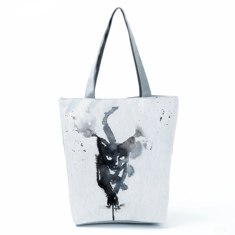Cat Print Tote Shopper Shopping Bag - Reusable Shoulder Bags