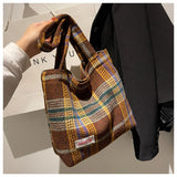 Large Capacity Plaid Travel Handbag Shoulder Wool Bag for Women