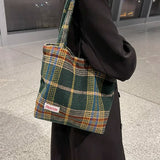 Plaid Wool Shopper Shoulder Bag, Large Capacity Handbag for Autumn Winter