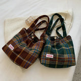 Plaid Wool Shopper Shoulder Bag, Large Capacity Handbag for Autumn Winter