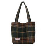 Plaid Wool Shoulder Bag for Women Large Capacity Shopper Handbag
