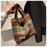 Plaid Wool Shoulder Bag for Women, Large Capacity Handbag