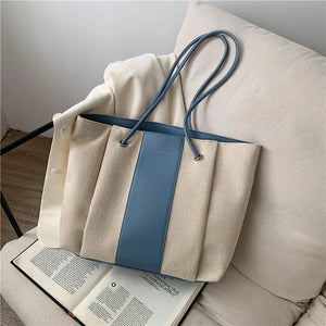 Canvas Tote Bag Women Solid Commuter Shopping Shoulder Bag