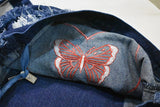 Y2K Crossbody Denim Tassel Bag Butterfly Print Large Tote Handbag