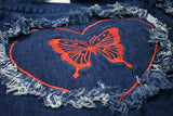 Y2K Crossbody Denim Tassel Bag Butterfly Print Large Tote Handbag