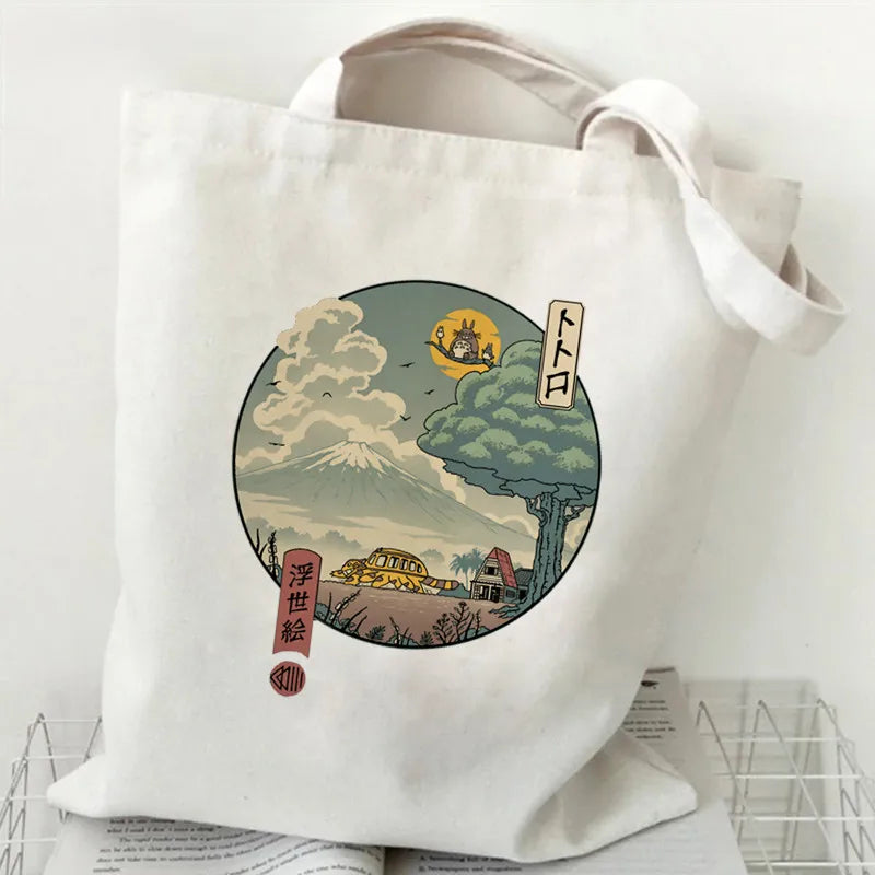 Totoro Tote Bag Japanese Anime Printing Shopping Bags for Women