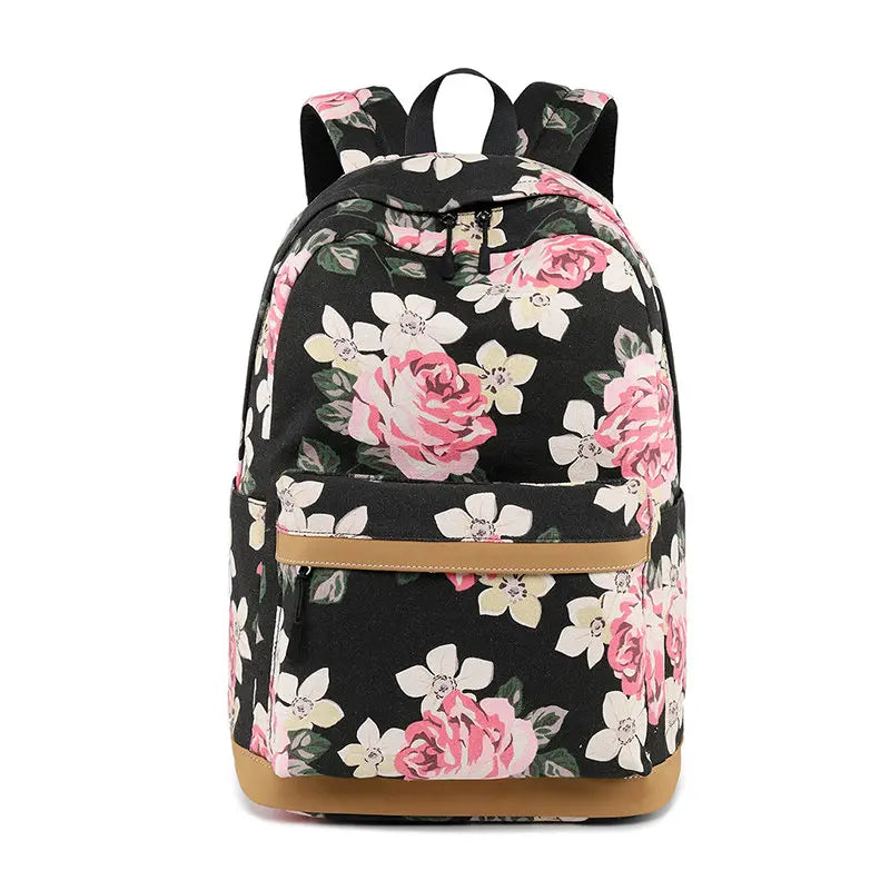 Canvas Women Backpack Floral Printing USB charging School Bags
