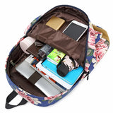 Canvas Women Backpack Floral Printing USB charging School Bags