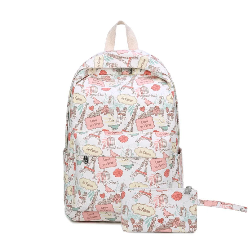 Canvas Cartoon Printing Women Backpack Student School Bag for Teenage Girls
