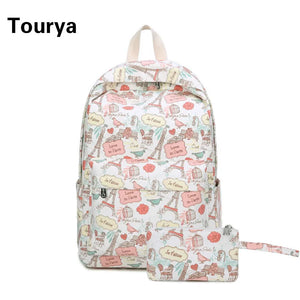 Canvas Cartoon Printing Women Backpack Student School Bag for Teenage Girls