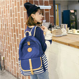 Preppy School Bags Backpack For Girls Canvas Striped Women Laptop Bagpack