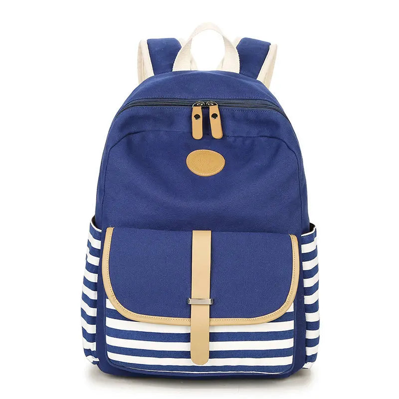 Preppy School Bags Backpack For Girls Canvas Striped Women Laptop Bagpack