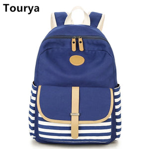 Preppy School Bags Backpack For Girls Canvas Striped Women Laptop Bagpack