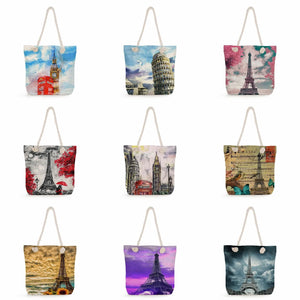 Tower Printed Handbags Outdoor School Women Shoulder Bag Eco Reusable