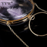 Acrylic Evening Bag Feather Shoulder Round Clutch Party Sac A Ma