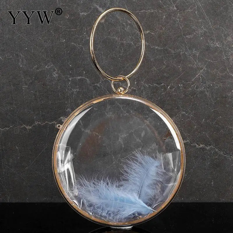 Acrylic Evening Bag Feather Shoulder Round Clutch Party Sac A Ma