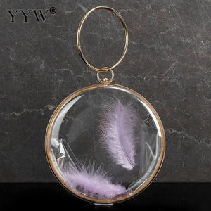 Acrylic Evening Bag Feather Shoulder Round Clutch Party Sac A Ma
