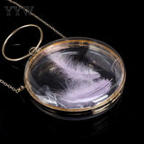 Acrylic Evening Bag Feather Shoulder Round Clutch Party Sac A Ma