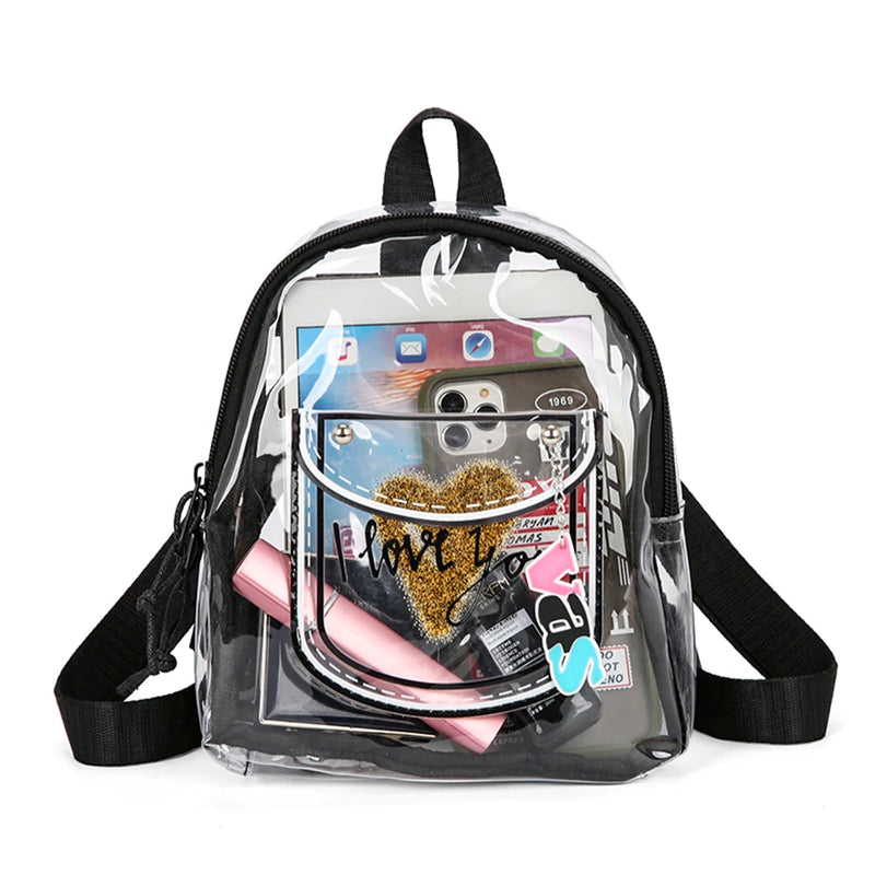Clear PVC Backpack Waterproof Love Letter College Students Shoulder Bag