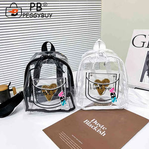 Transparent Backpack Waterproof Letter Love PVC Women College Students